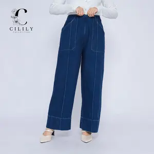 CILLY - PRETTY DENIM PANTS JEANS WANITA PANJANG PINGGANG KARET CASUAL