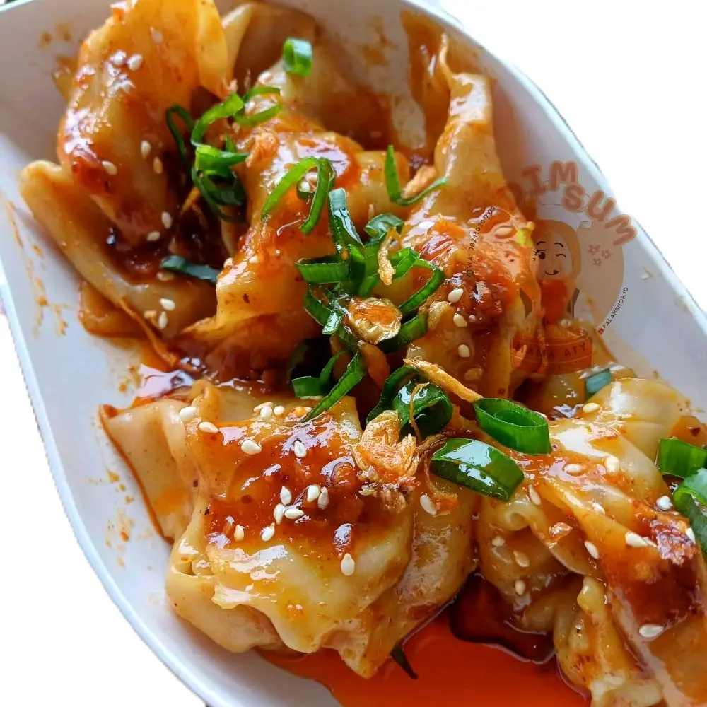 Pangsit Ayam spicy  Jumbo Wonton Ayam Chili Oil Kuah Dan Kering Food, Frozen