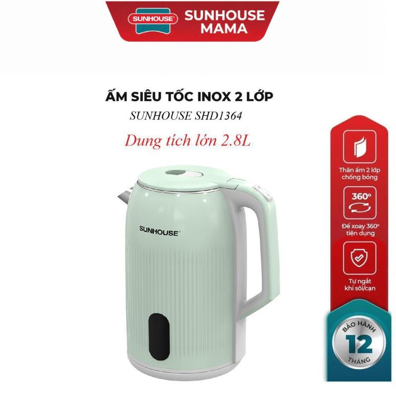 ẤM SIÊU TỐC INOX 2 LỚP 2.8L SUNHOUSE SHD1364_Dung tích lớn 2.8L đun nước thả ga