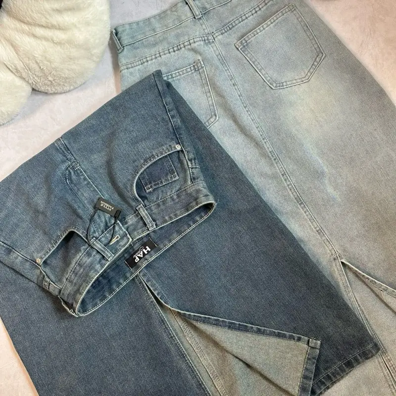 HAP(S-2XL) Chân váy jeans suông xẻ tà sau có 2 màu,2 chiều dài 80cm và 90cm P26 | BigBuy360 - bigbuy360.vn