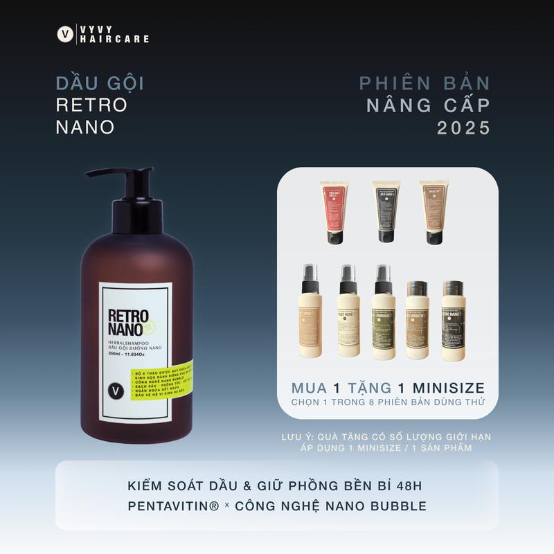 VyVy Haircare Retro Nano 350ml - Dầu Gội Dưỡng Nang Herbal Shampoo Giúp Sạch Sâu Da Đầu Dầu Kiềm Dầu 48h Làm Phồng Tóc