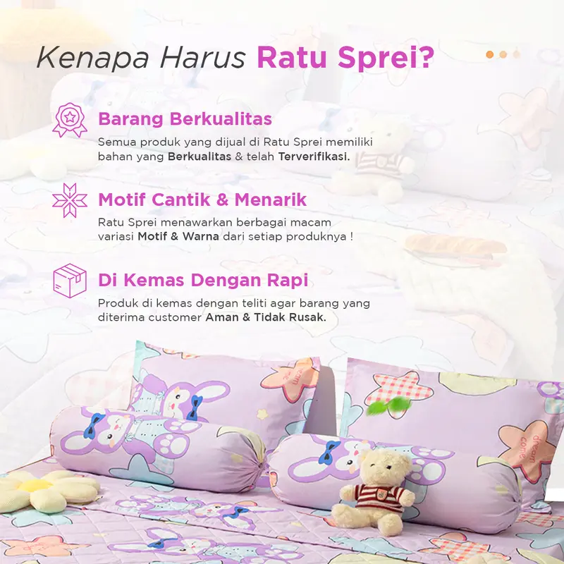 RATU - [ 180CM ] SET BEDCOVER SPREI / SEPREI SARUNG BANTAL GULING MICROTEX UK 180X200CM (KING SIZE) 6