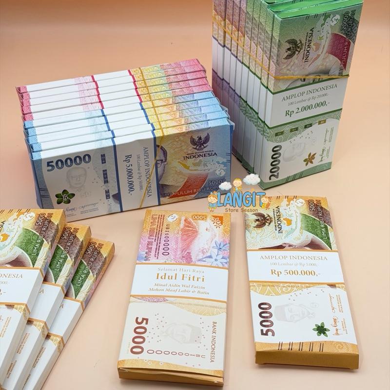 Amplop Lebaran Motif Uang Segepok Motif 3D ukuran Panjang isi 5 pcs untuk Idul Fitri