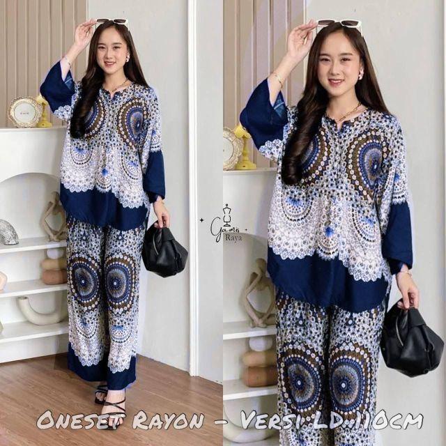 Setelan Wanita Oneset Wanita Setelan Rayon Celana Kulot Atasan Rempel Bahan Rayon Motif Adem Dan Nyaman  Baju Dewasa Remaja Panjang Santai Muslim Bawahan Lembut hitam Busui Rayon Premium Exclusive Kekinian Lebaran Atasan Wanita Celana Kulot