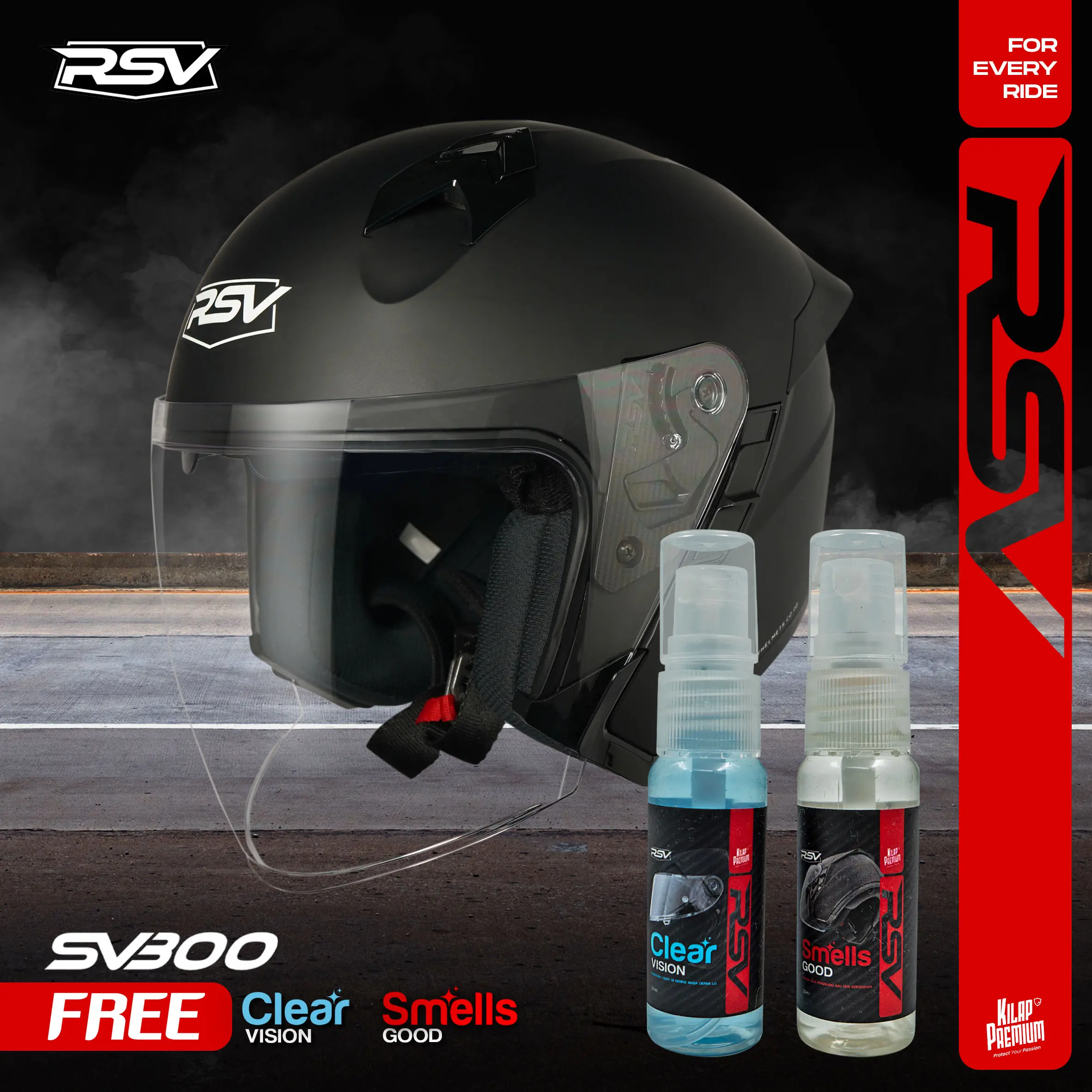HELM Half Face RSV SV300 BLACK DOFF Motorcycle