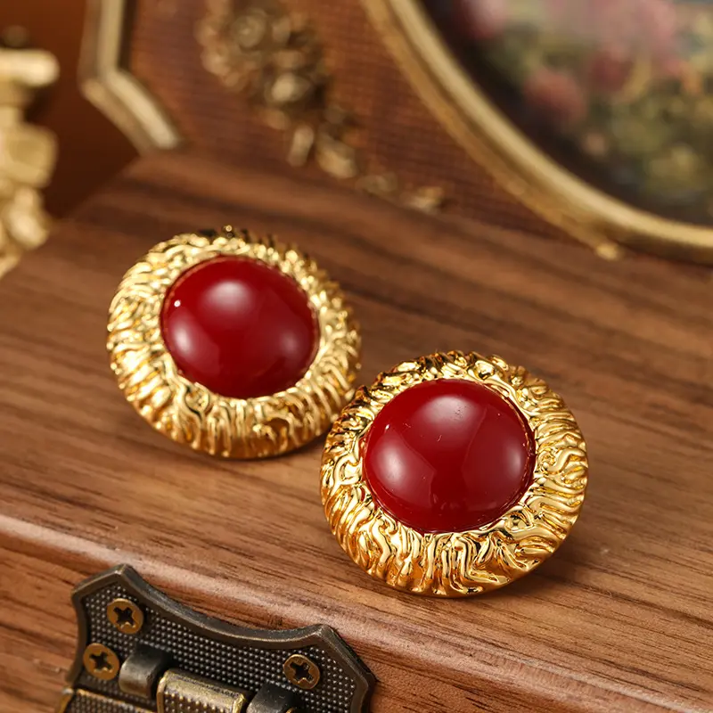 Mid-Ancient Earrings Palace Style Retro round Resin Earrings High-Grade Personalized Earrings