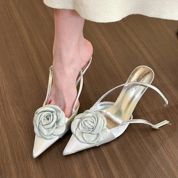 Giày Giày Cao gót Hoa Thanh Lịch Cho Nữ, Cỡ 35-43, 8.5CM, Mũi Nhọn, Thiết Kế Một Quai Sang Trọng Đồ Trang Trí Hoa Lớn, Trang Phục Thường Ngày & Tiệc Tùng, Gót 8,5cm Với Tinh Tế Lãng Mạn Kiểu Pháp 5