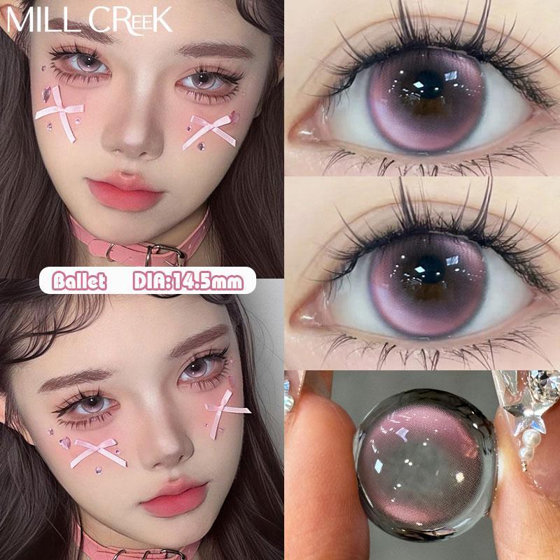 Kính áp tròng, Mill Creek, 1 cặp / 2 miếng, Ống kính mềm màu hồng, Màu xám, Đường kính: 14,5mm, Thích hợp cho mắt màu xanh lam, Trọng lượng: 40%, Thời gian sử dụng: 6-12 tháng, Mua 2 tặng 3 ưu đãi