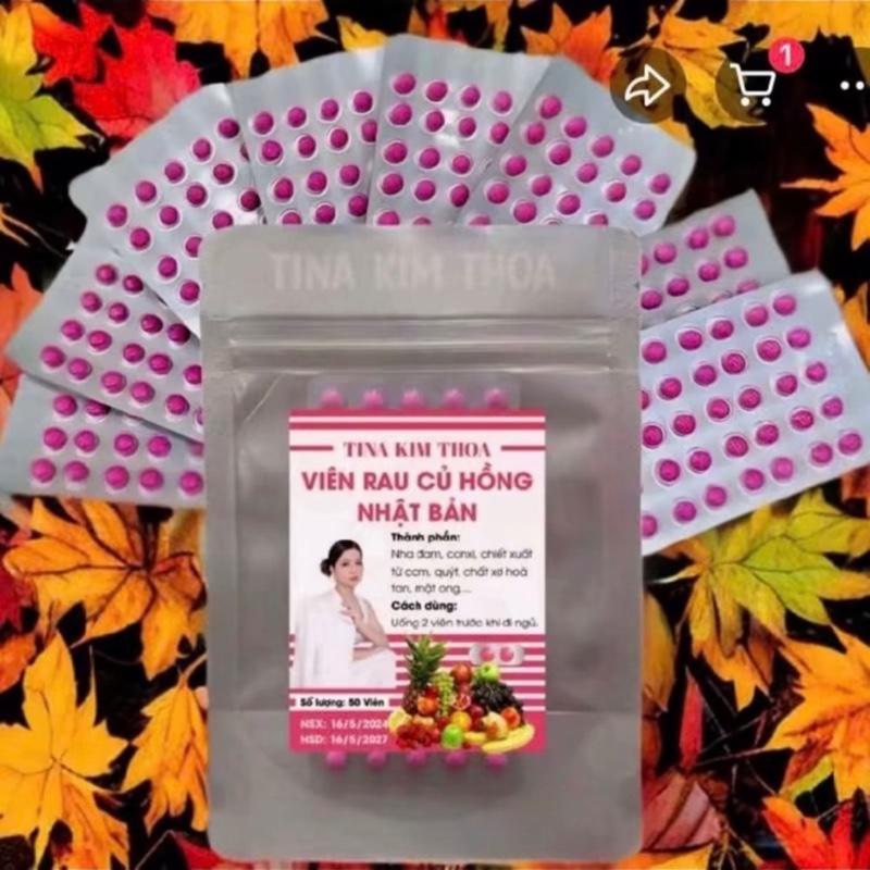 Viên hồng rau củ Nhật Bản vỉ 50 viên hỗ trợ bổ sung chất sơ tốt cho da