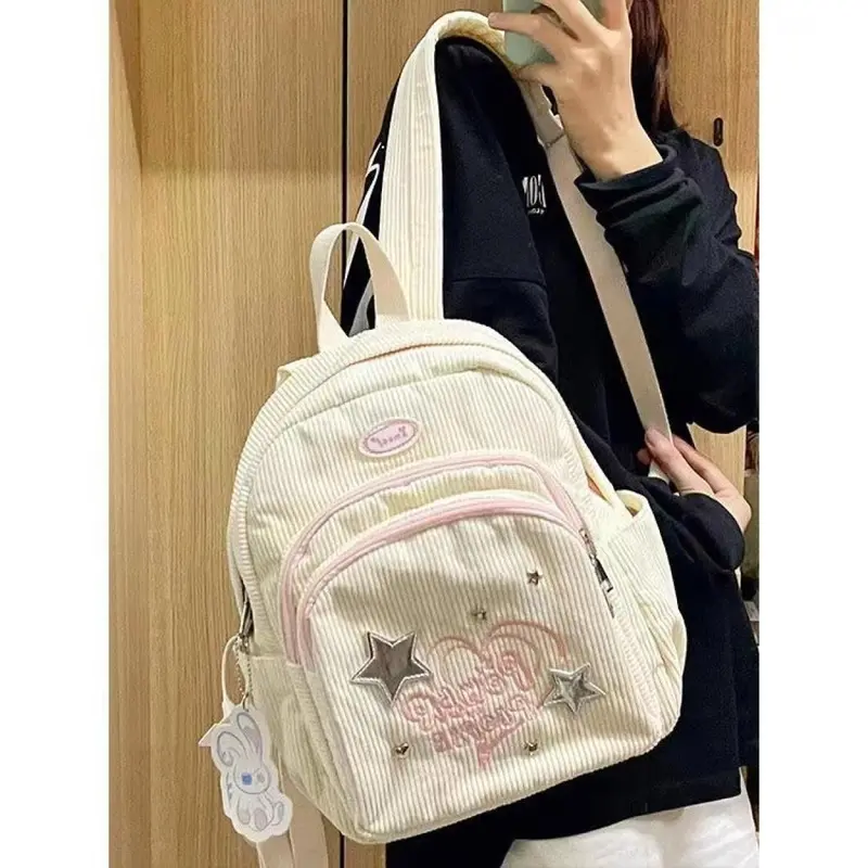 Corduroy tas sekolah kecil fashion korea bag kuliah tas ransel wanita Import Tas Sekolah Kecil Ringan Komuter 1