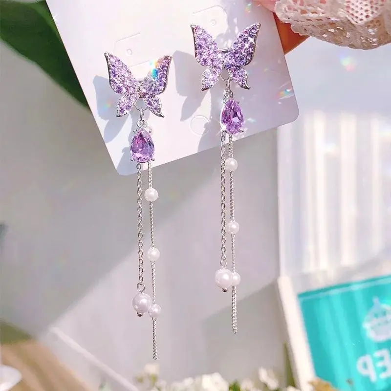 Anting Tindik Korean Fashion Luxury Long Tassel Drop Earrings For Women Trendy Luxury Jewelry Accessories 3