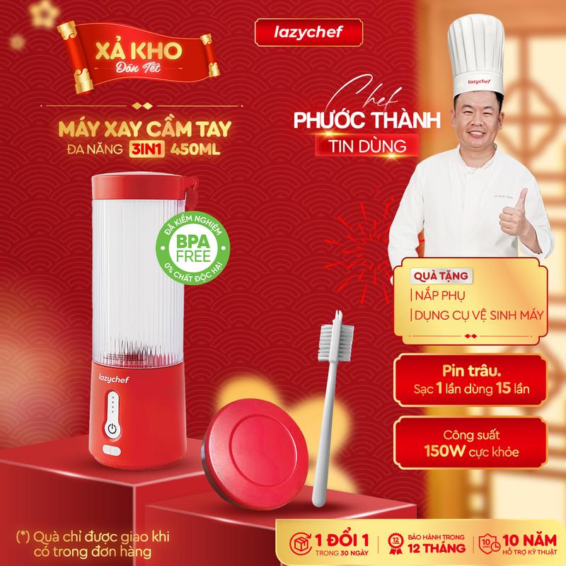   HOT  Máy Xay Bỏ Túi 3IN1 Tích Điện Tiện Lợi Lazychef 450ml Máy Xay Sinh Tố Không Dây Cầm Tay Đa Năng 6 Lưỡi Dao Kép Răng Cưa Inox Bảo Hành 12 Tháng Hỗ Trợ Kỹ Thuật 10 Năm 