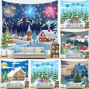 Tirai Gantung Natal Baru untuk Dalam Ruangan Hiasan Kain Rumah untuk Ruang Tamu dan Kamar Tidur Motif Pohon Salju dan Rumah Eksotis