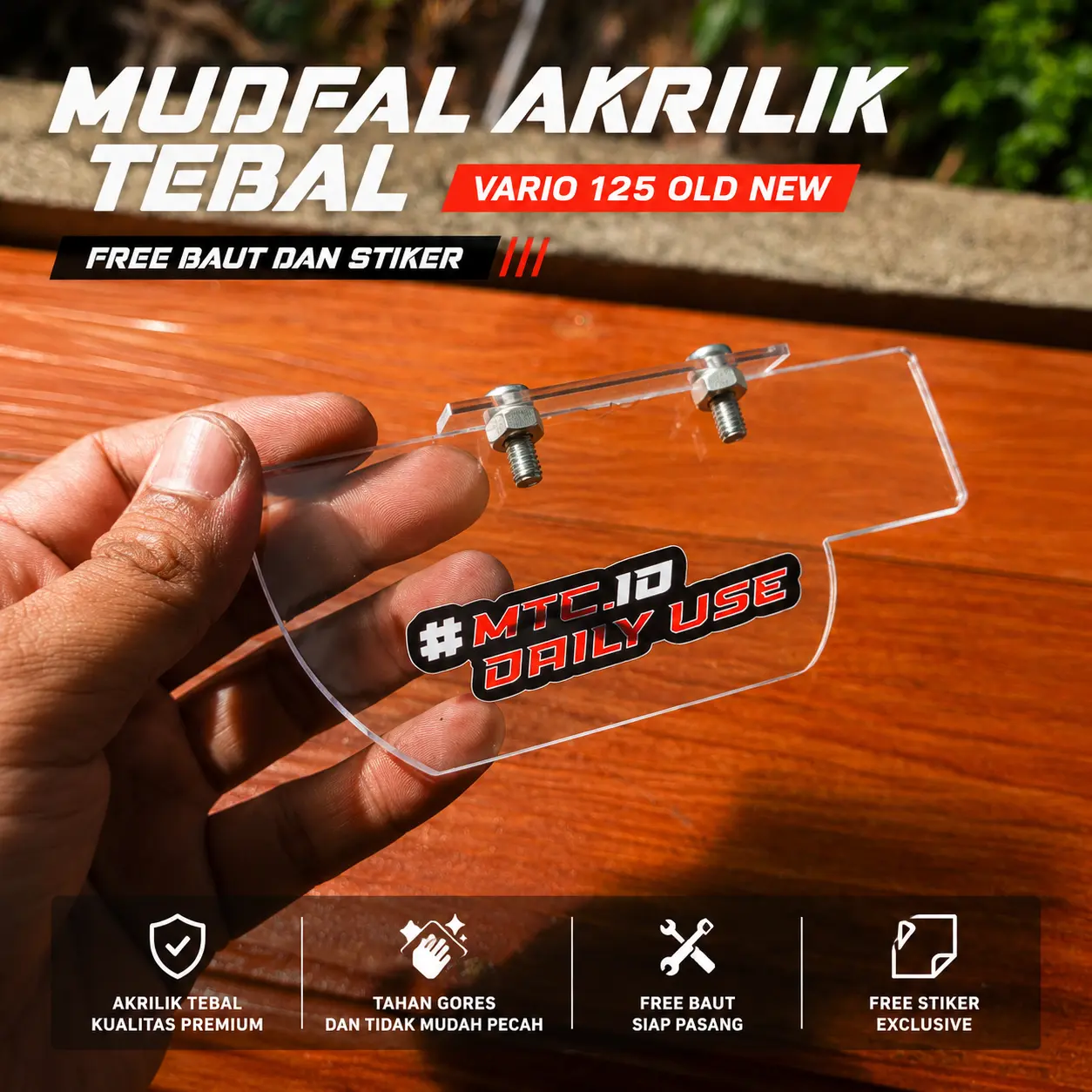 MUDFLAP AKRILIK TEBAL VARIO 125 OLD NEW FREE SIKER DAN BAUT