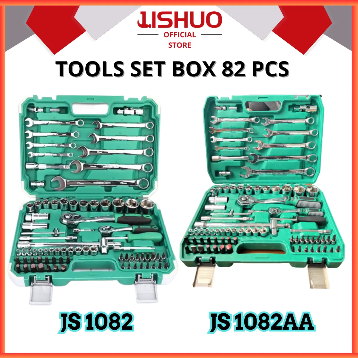 JISHUO [COD] KOMBINASI KUNCI RING PAS RATCHET TOOLBOX 82pcs JS-1082/1082AA