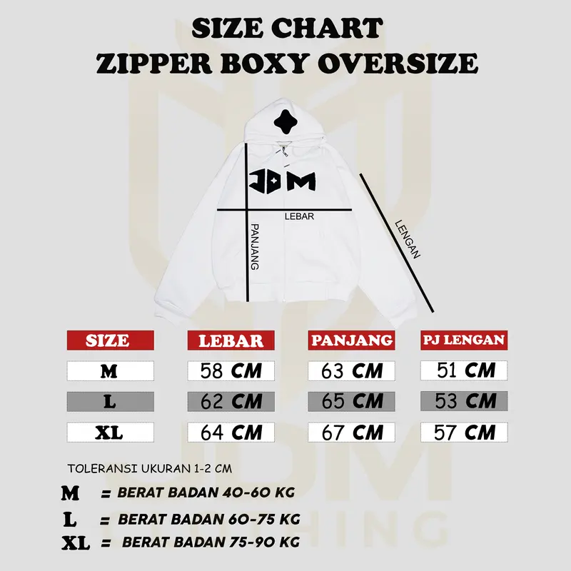 JDMCO - Boxy Zipper Hoodie Fleece 280 Gsm Double Kepala Zipper Unisex 8