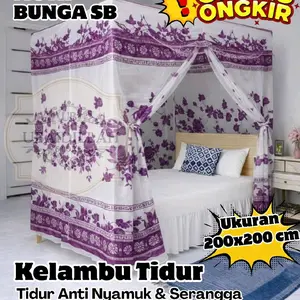 Kelambu Kotak Jumbo 200x200 Motif Bunga Bahan Sb Tebal Kuat untuk Perlindungan Optimal tidur tenda lipat