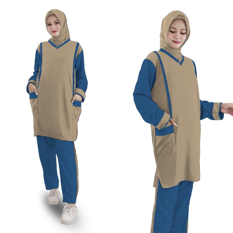 LM 17561-17569 Baju Setelan Wanita TUNIK MUSLIMAH SET JUMBO Tunic Bahan Babyterry Premium Big Size XL-XXXL 4