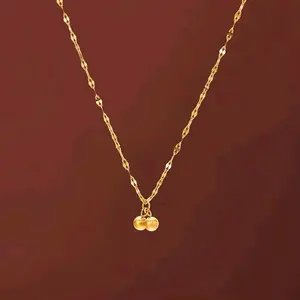 Kalung Wanita Model Pecah Kopi Liontin Double Boba Kalung Titanium Anti Karat Kalung Fashion Wanita Terbaru