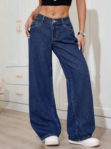 Jeans wide leg mujer Mezclilla Vaqueros para Mujer Corte Ancho Azul Medio Cintura Alta Elástica Lavado Claro Algodón Casual Primavera Otoño Unicolor ropa vaquera de mujer Vaqueras mujer outfit