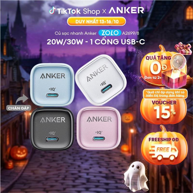 Combo sạc nhanh Anker 20W/30W - Củ sạc nhanh Anker Zolo GaN 20W/30W 01 cổng USB-C chân gập & Cáp sạc nhanh Anker 322 MFi bọc dù chắc chắn - A2699/8+A81B5/6