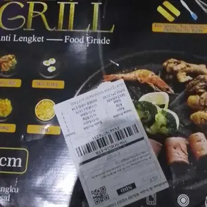 Grill Pan Baru Wajan Panggangan BBQ Grill Pan Korean Wajan Bulat Anti Lengket Serbaguna Alat Baja  Kitchenware Diameter 32cm/34cm Set loyang panggangan