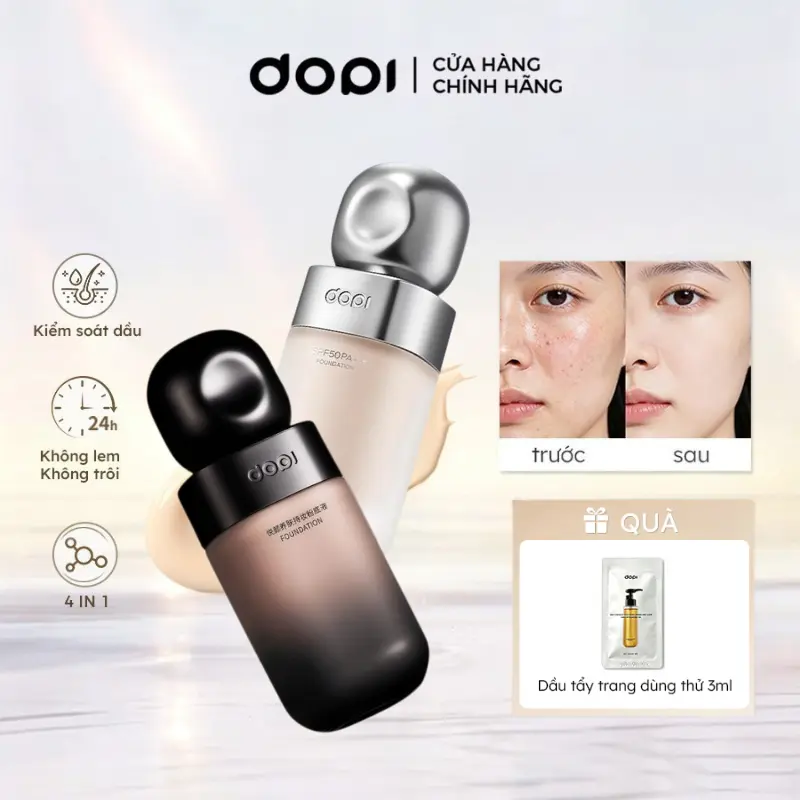 Kem Nền 4 in 1, Giữ Lớp Make Up 24h「Chai Lùn Đen」Kem Nền DOPI 35ml, Kiểm Soát Dầu, Kết Cấu Dạng Kem, Lâu Trôi, Không Thấm Nước, Chống Mồ Hôi, Kem Che Khuyết Điểm
