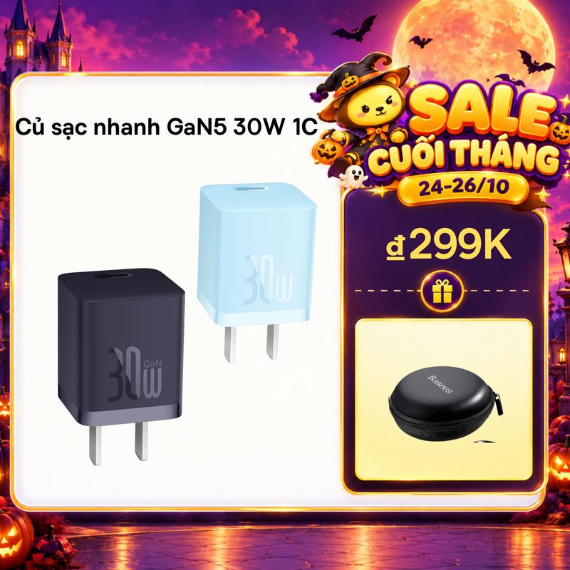 Củ sạc nhanh Baseus GaN5 30W 1C Fast Charger Adapter Mini For Type C Quick Charge 4.0 QC 3.0 Phụ Kiện