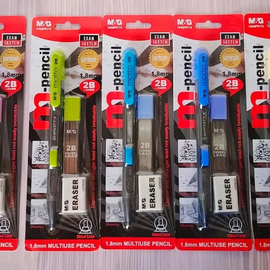 M&G Pensil Khot Kaligrafi 1.8mm 2B Bonus Isi Pensil 1 Tube Multifungsi untuk Sketch dan Exam (request warna tulis di note)