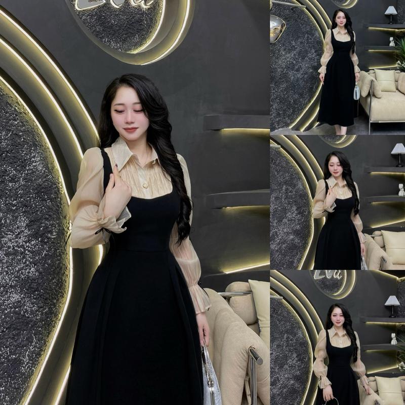 G10 - Váy Thiết Kế Evii dành cho nữ Đầm thiết kế cổ đức phối tơ tay nhún cách điệu nơ liền dáng A xòe dài phù hợp đi làm đi chơi và đi dự tiệc. Có Bigsize Women Dress