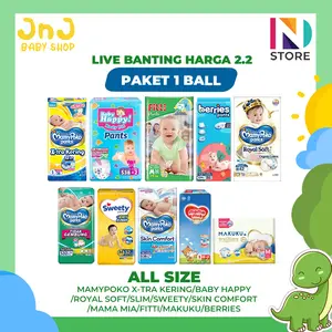 [LIVE BANTING HARGA 12.12] PAKET 1 BALL  MamyPoko Xtra Kering/Baby Happy/FITTI/SKIN COMFORT/SLIM/SWEETY/BERRIES/ MAMA MIA/MAKUKU/MERRIES