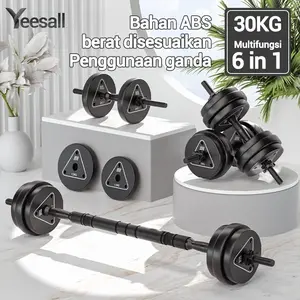 Dumbbell & Barbell Set 30kg Bongkar Pasang - Alat Gym Multifungsi untuk Angkat Beban dan Latihan Kekuatan di Rumah