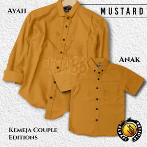 Kemeja Katun Couple Ayah Dan Anak Lengan Panjang - Lengan Pendek - Mustard Kuning Kunyit Baju Dewasa Keluarga Kopel Ayah dan Anak Pasangan