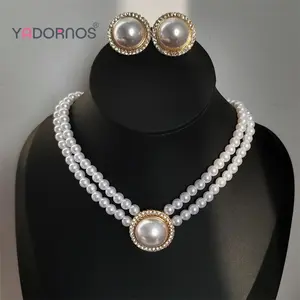 YADORNOS Kalung Mutiara Pendek Bertatahkan Berlian Gaya Istana Kuno untuk Wanita, Set Kalung Rantai Tulang Selangka Polos Dua Lapis Serbaguna dan Sederhana