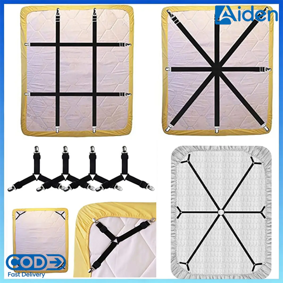 1 Set 12 Pcs Klip Sprei, Bahan Besi, Ring Segitiga Plastik, 6 Cakar, Bed Sheet Corner Clips, Penjepit Sudut Sprei, Jepitan Kasur, Pengait Sprei, Aksesori Perlengkapan Tempat Tidur