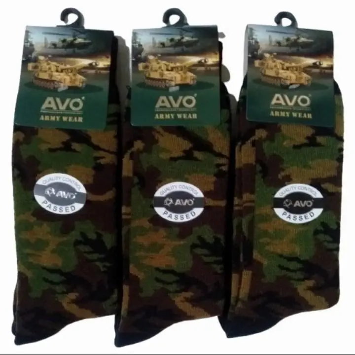 Kaos Kaki PDL Tebal/Kaos Kaki TNI Polri Ukuran Sebetis Unisex 3 Pasang - Pria - Panjang - Motif, Pendek