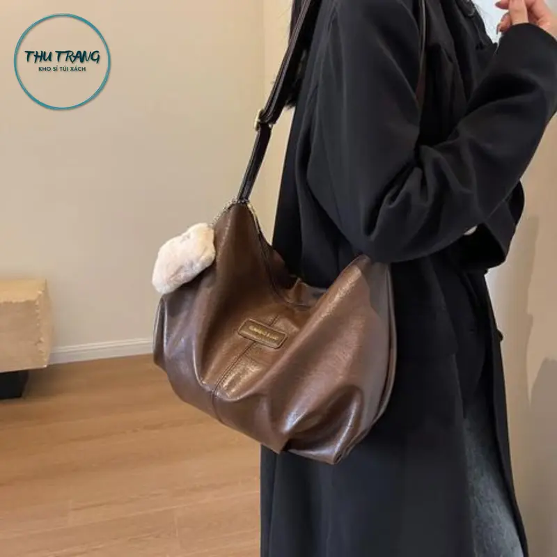 Túi xách da mềm size lớn 32cm đi học đi làm đựng sách vở A4, tặng kèm thú bông 0