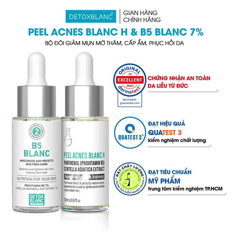  Combo giảm mụn thâm chuyên sâu : Hỗ trợ Giảm Mụn Thâm Cấp Ẩm Và Phục Hồi Cho Da: Serum Peel Acnes Blanc H + Serum B5 Blanc 7% Giảm Mụn Ẩn Đầu Đen Mụn Li Ti ,Giảm Viêm Giảm Thâm 