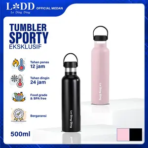 LeDingDing-Tumblr Termos Tahan Panas & Dingin Stainless Steel Bottle 500ml Botol Minum Sport Tumbler Sporty Eksklusif Tahan Panas 12 Jam Tahan Dingin 24 Jam Food Grade & BPA Free