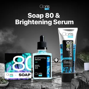 Clorismen Soap 80gr + Brightening Serum - Paket Mencerahkan Wajah & Mengatasi Bintik Gelap Hitam Kerutan Muka Kusam Perawatan Pria