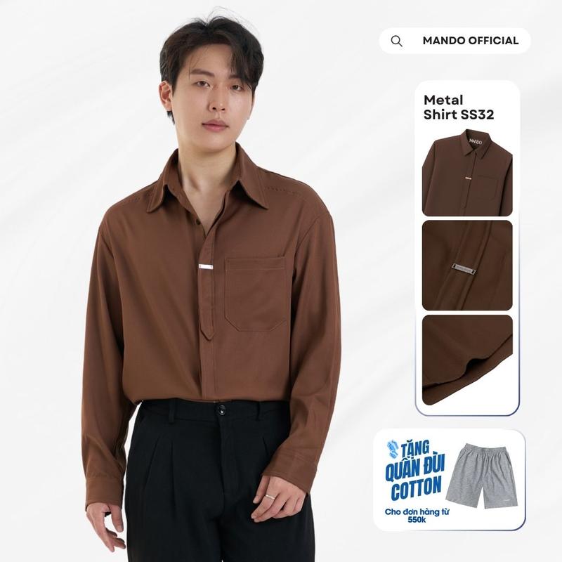  Áo Sơ mi Metal-Shirt giấu cúc tag logo kim loại Oversized MANDO Menswear 