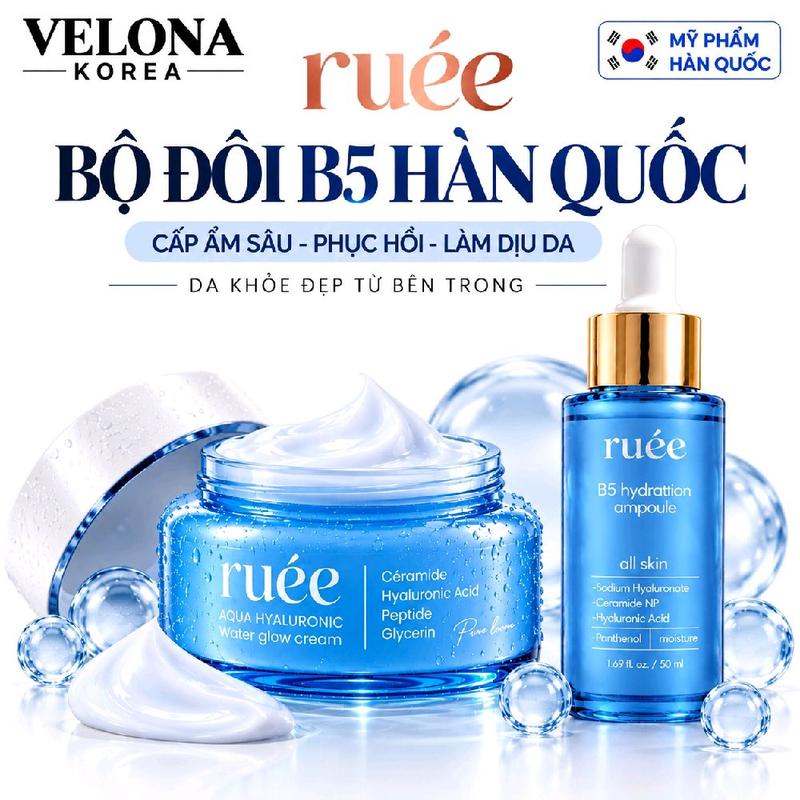 Bộ Đôi B5 Ruée Hàn Quốc Phiên Bản Mới Renewal - Cấp Ẩm & Phục Hồi Da Chuyên Sâu Cho Da Nhạy Cảm - 50ML Ampoule + Aqua Hyaluronic Water Glow Cream