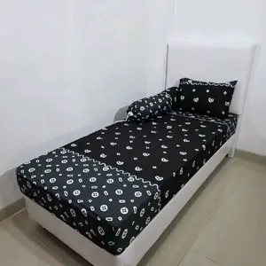 Sprei Single Size 120X200 Set Seprai + Sarung Bantal Guling Tali Motif Estetik Anak bunga Pink Hitam Katun Adem tidak Luntur Karet Sudut King sprei 120×200