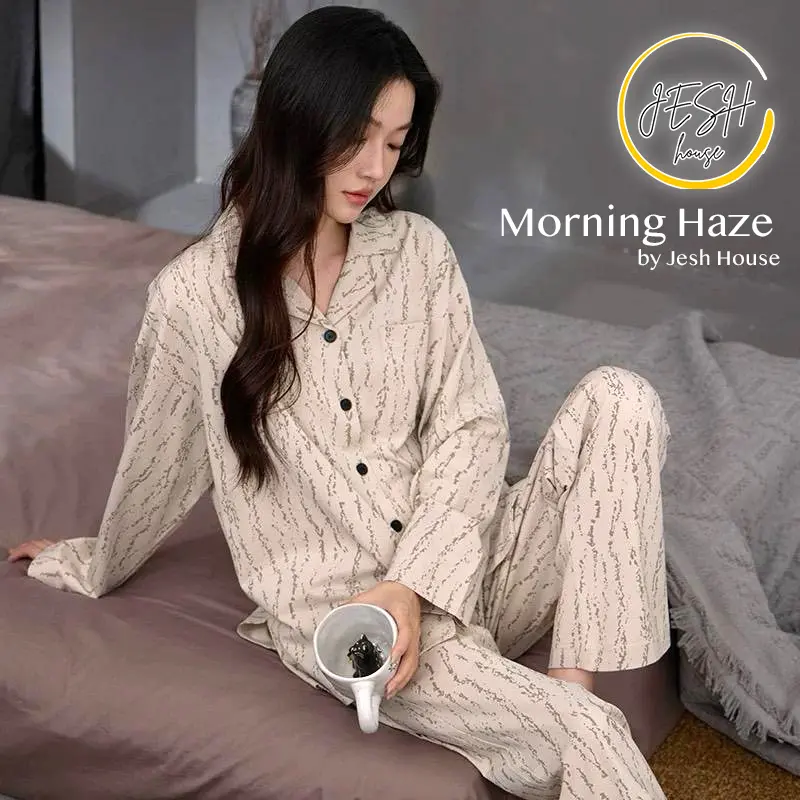 JESHHOUSE Piyama Set PP / Lengan Panjang Mewah Kekinian Cotton Milky Lembut Nyaman Halus Tidur Wanita