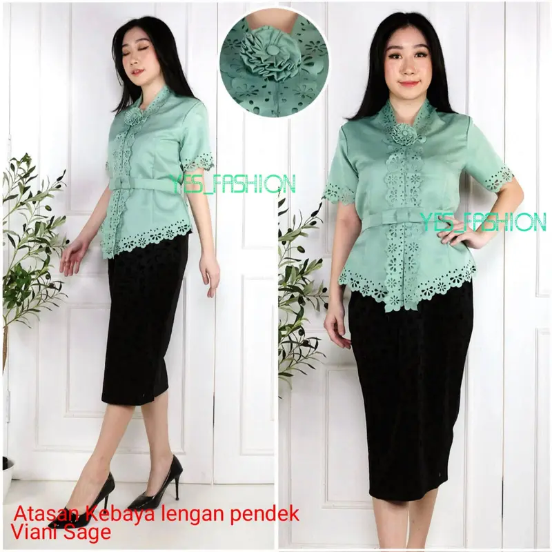 Atasan Kebaya encim modern katun laser cut Viani Kancing Pendek 3