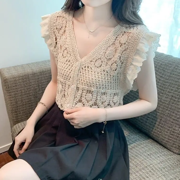Atasan Enza Crochet Top TM 48000 Baju Wanita Import Kasual Model Korea Fashion Cewek Remaja Dewasa Trend Oversize - Tank, Crop Rompi Casual Pendek Panjang Kamisol Panjang