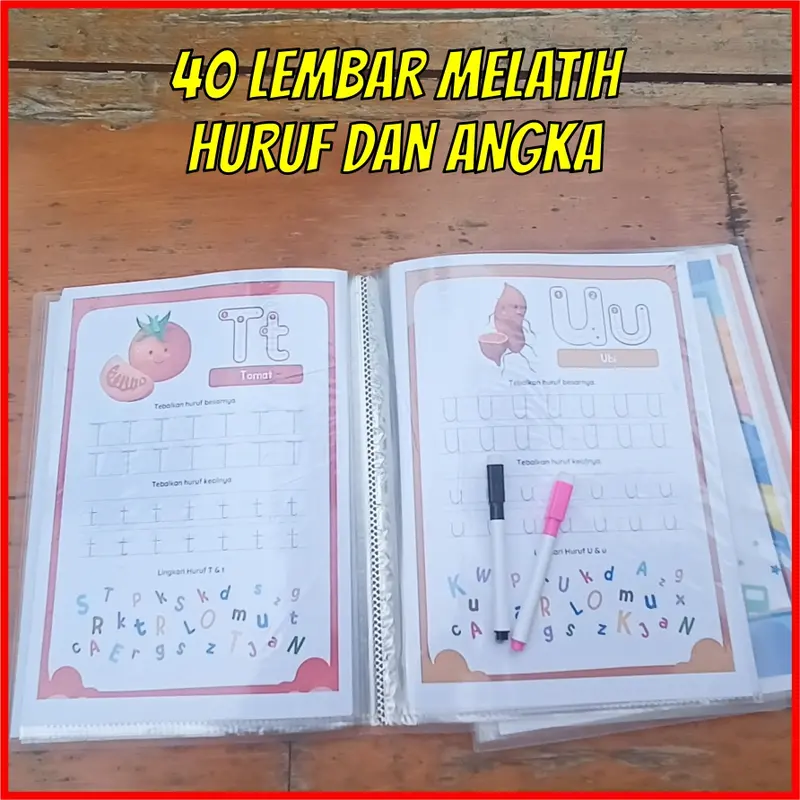 Buku Belajar Anak Menulis Huruf dan Angka umur 3 tahun, Buku Belajar Anak Menulis Alfabet, Worksheet Anak 2 Tahun Pertamaku, Buku Edukasi Anak 4 tahun TK PAUD Bisa Dihapus Wipe And Clean Activity 1