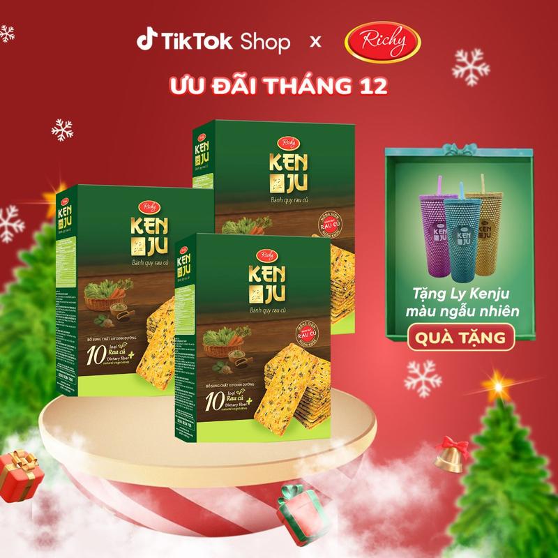 ƯU ĐÃI THÁNG 12 TẶNG 1 LY KENJU Combo 3 hộp bánh Kenju rau củ 288g bánh quy giòn snack ăn vặt