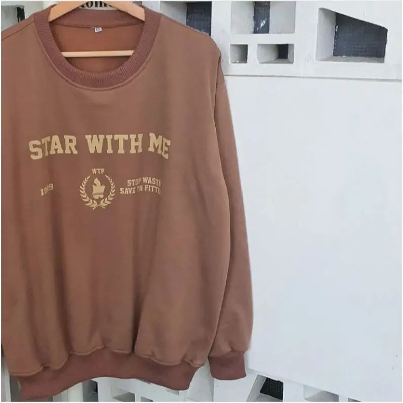 Sweater Wanita Star With Me Oversize Crewneck Fleece Fit Tebal Basic Sweatshirt Oblong 1