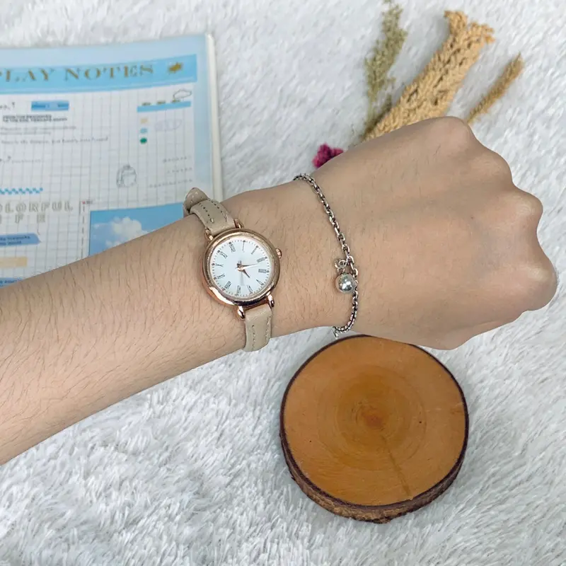 ANKL001 Jam Tangan Quartz Strap PU Analog Casual Gaya Retro Wanita Bulat Watch Korean Fashion 4